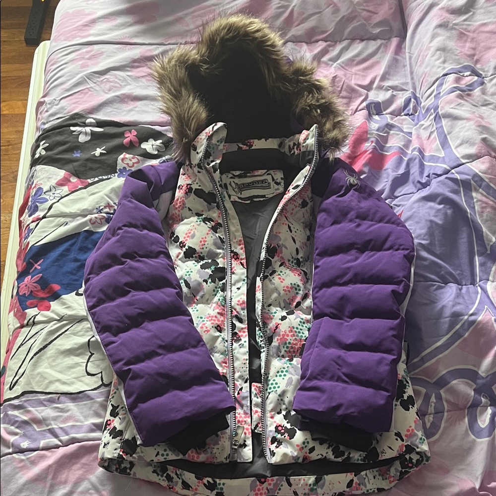 Spyder Purple and Floral Kids Puffer Jacket